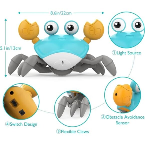 Crawling Crab Baby Toys with Music & Light, Tummy Time Interactive Toddler Toy - Picture 3 of 7